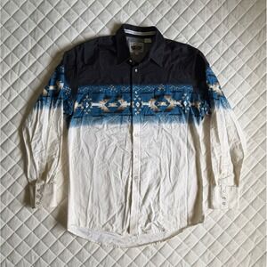 VTG Y2K 90s Cumberland Outfitters Western Wear Pearl‎ Button Snap T Aztec Sz L